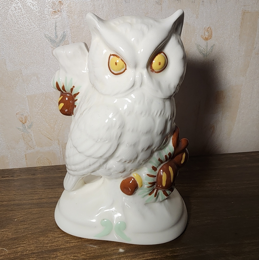 Elegant White Ceramic Owl Figurine